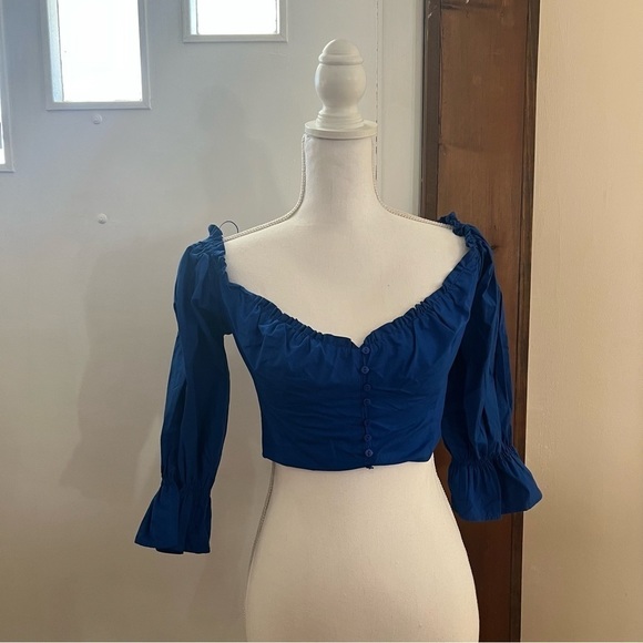 Zara poplin blue crop top - Picture 3 of 16